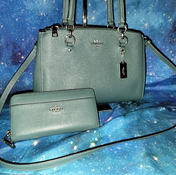 SOLD Coach Handbag & Matching Wallet (green) - Picture 1 of 14